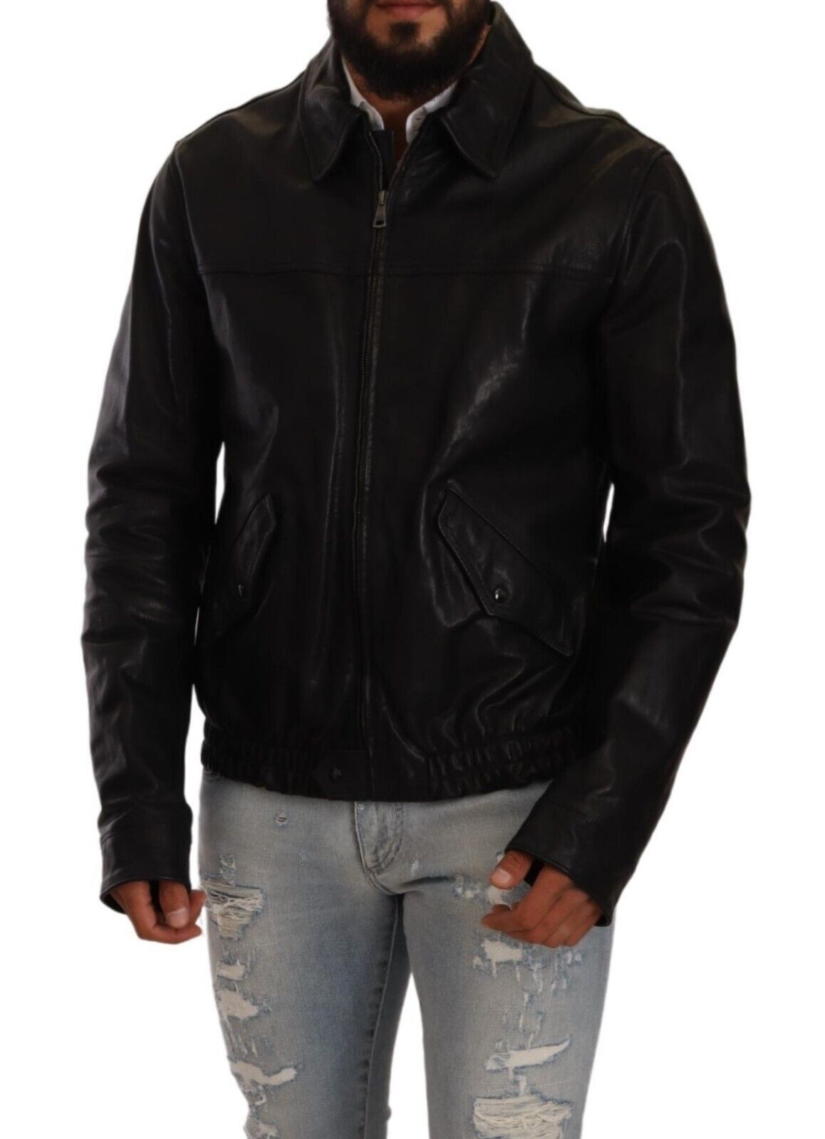 Elegant Black Bomber Leather Jacket