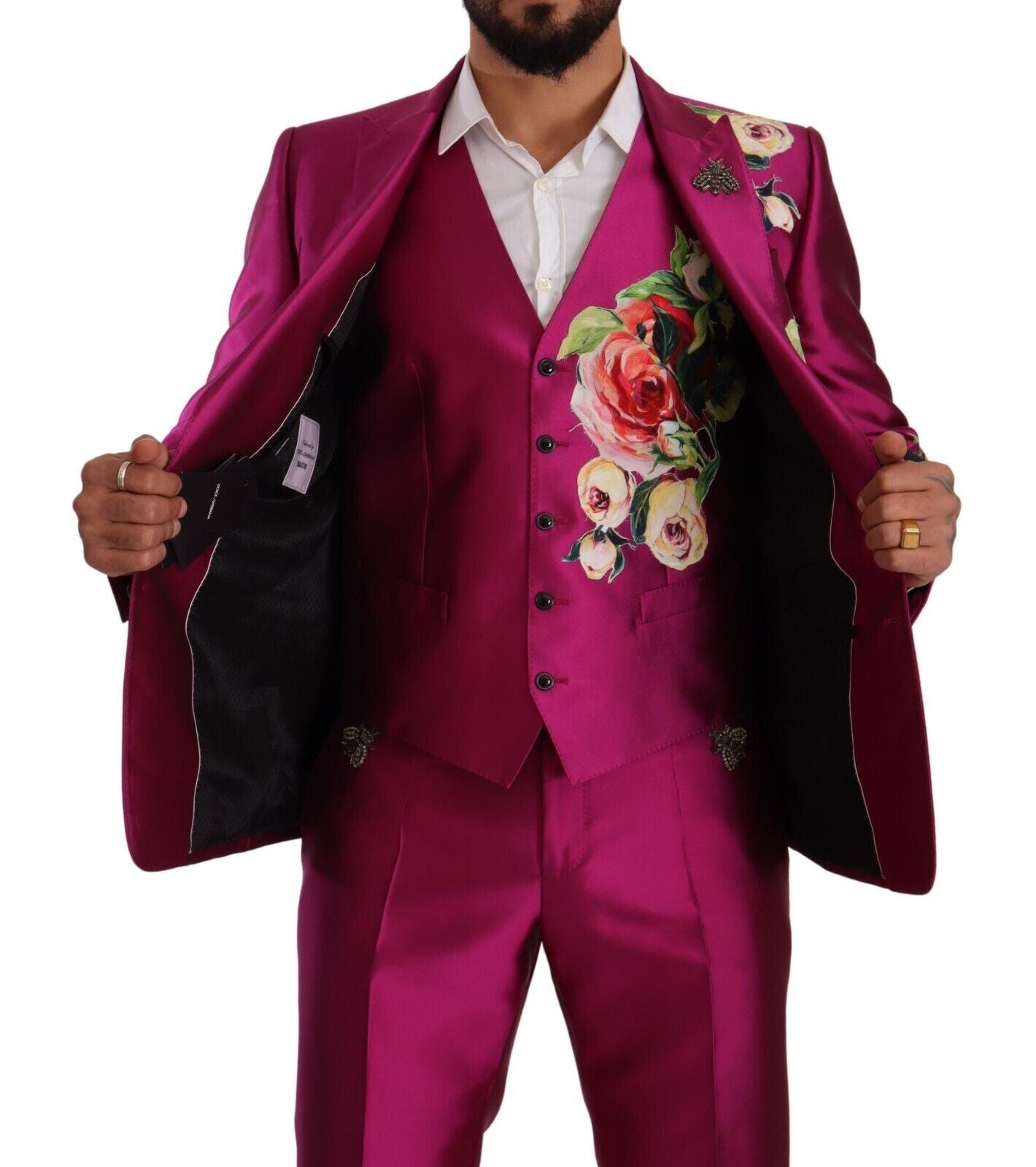 Elegant Pink Silk Martini Three-Piece Suit