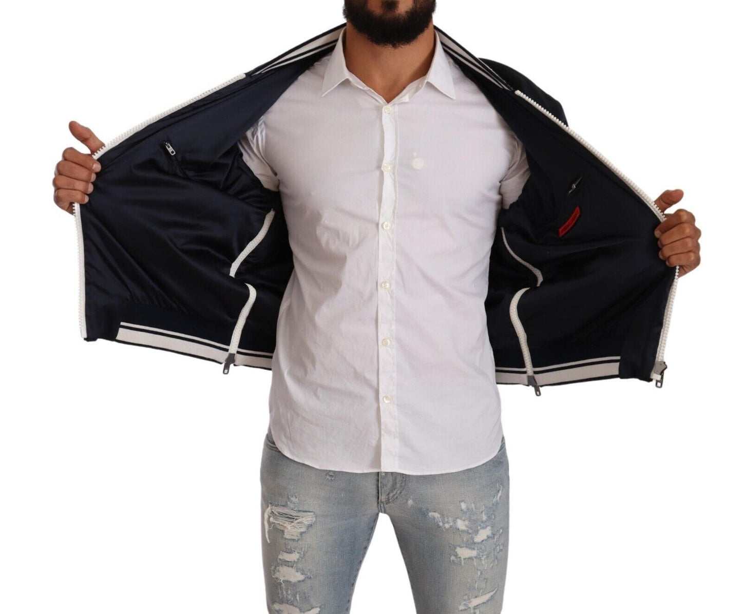 Elegant Dark Blue Bomber Jacket