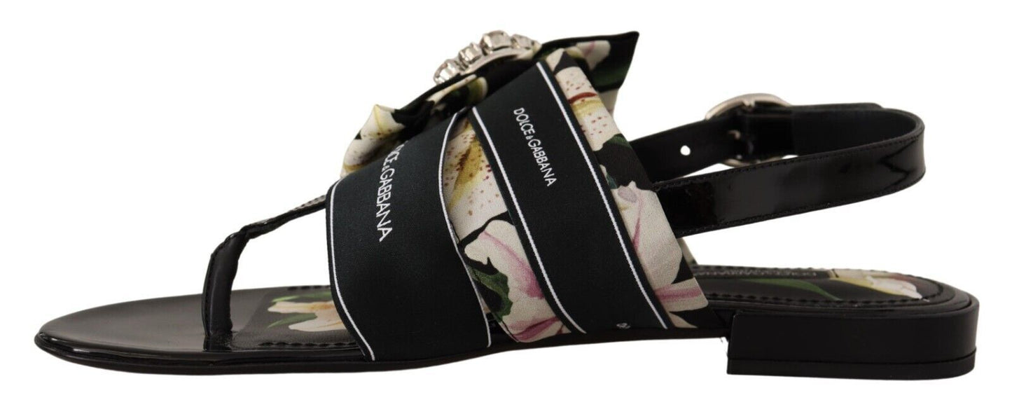 Floral Crystal-Embellished Silk Slide Sandals