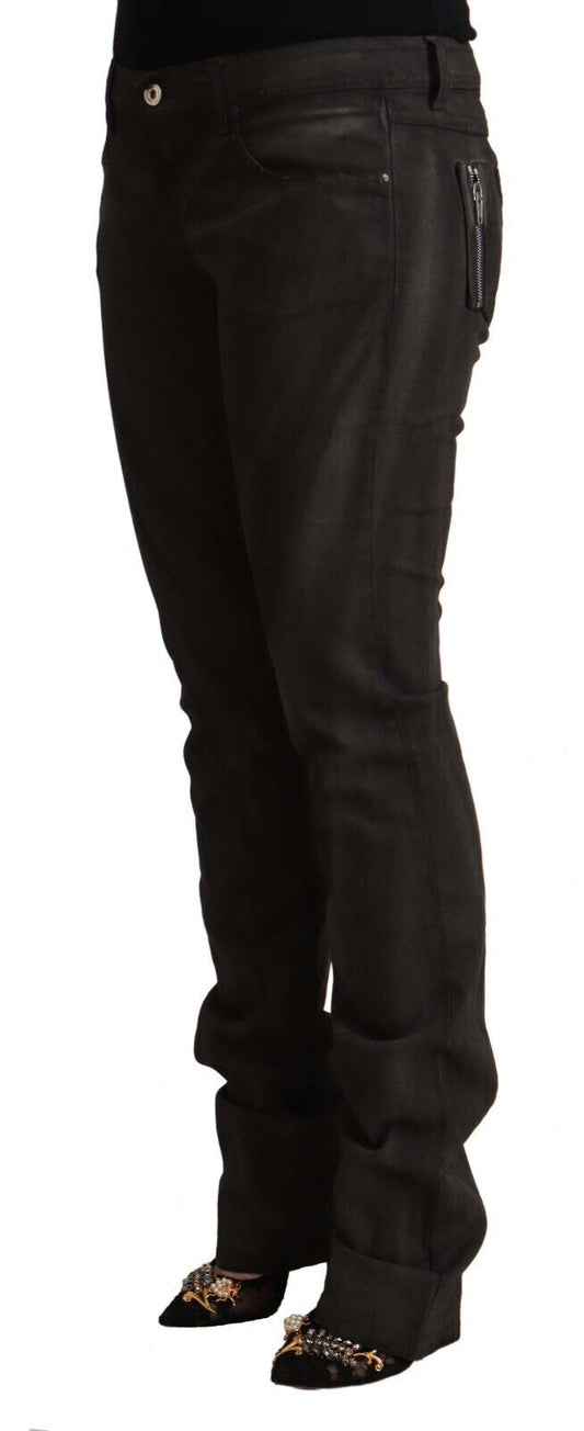 Black Cotton Mid Waist Skinny Pants