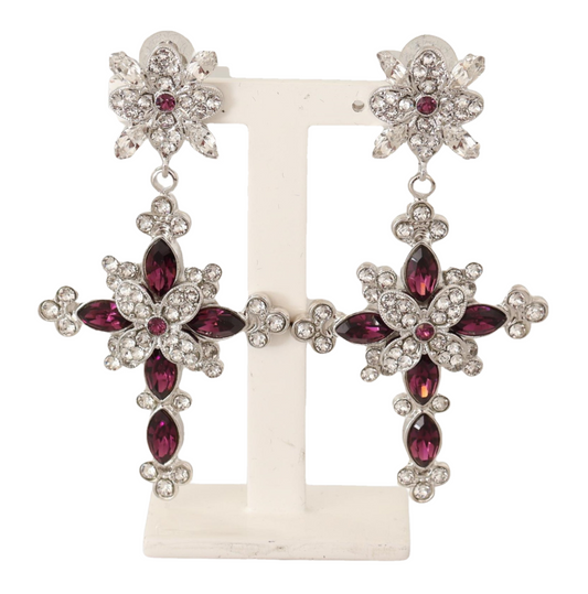 Elegant Silver Cross Clip-On Earrings