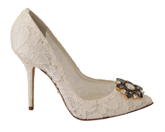 Elegant White Lace Heels with Crystal Embellishments