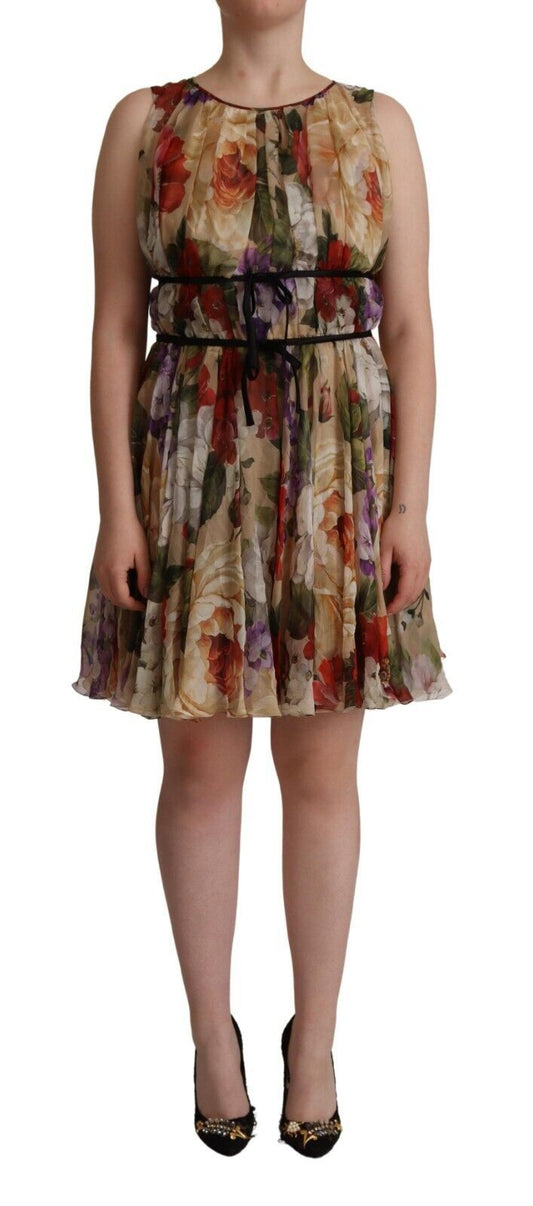 Elegant Floral Print Silk Mini Dress