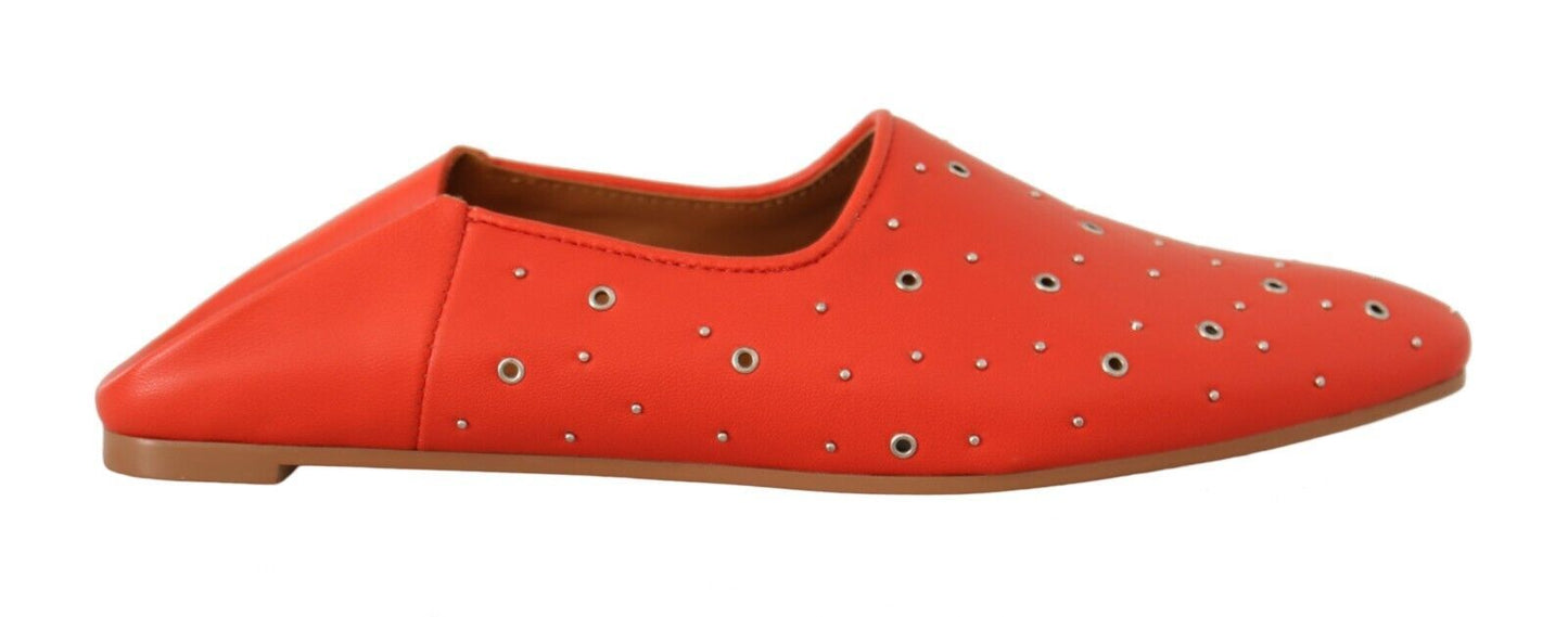 Elegant Orange Leather Flat Shoes