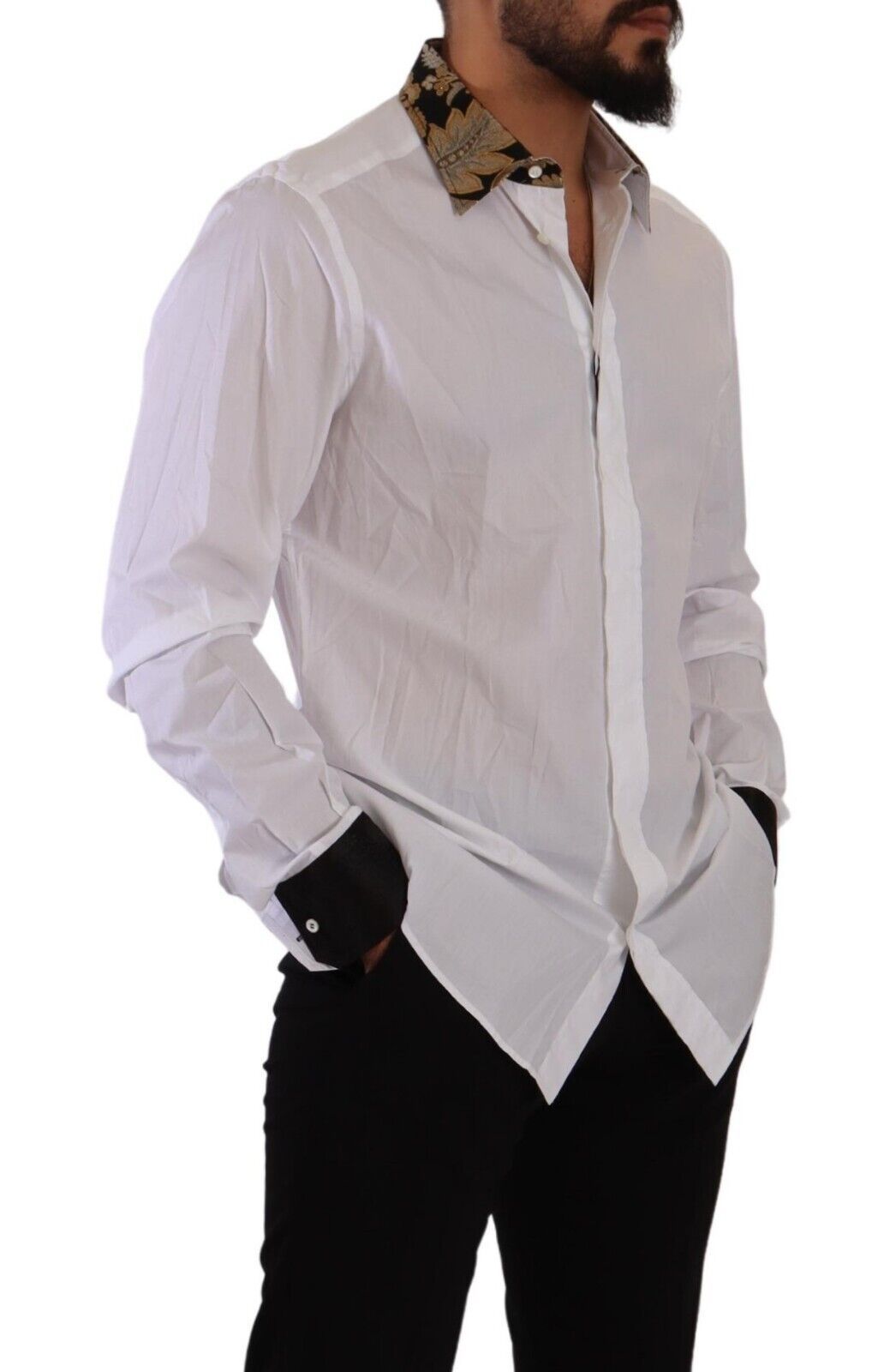 Elegant Gold Cotton Dress Shirt