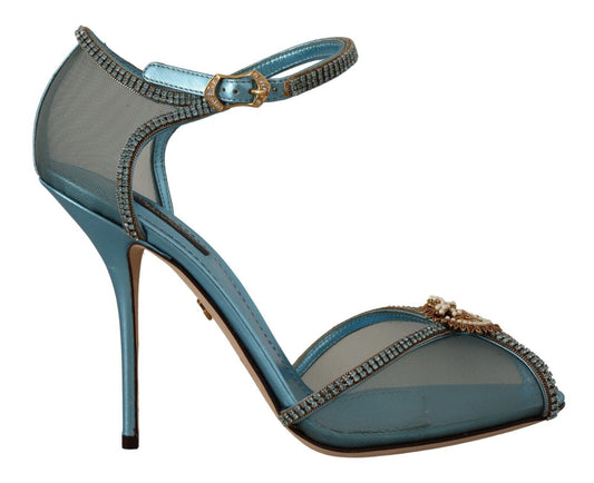 Elegant Blue Mesh Heel Sandals