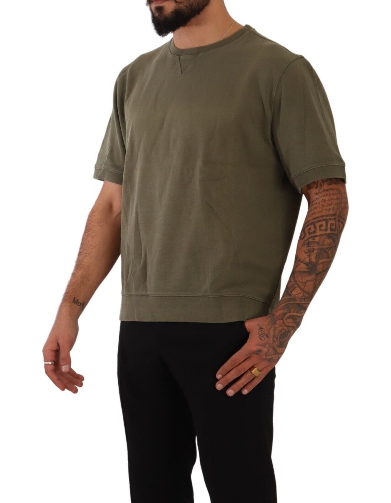 Army Green Crew Neck Cotton Tee