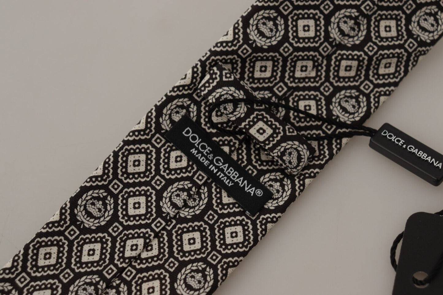 Elegant Silk Bow Tie in Black White Fantasy Print