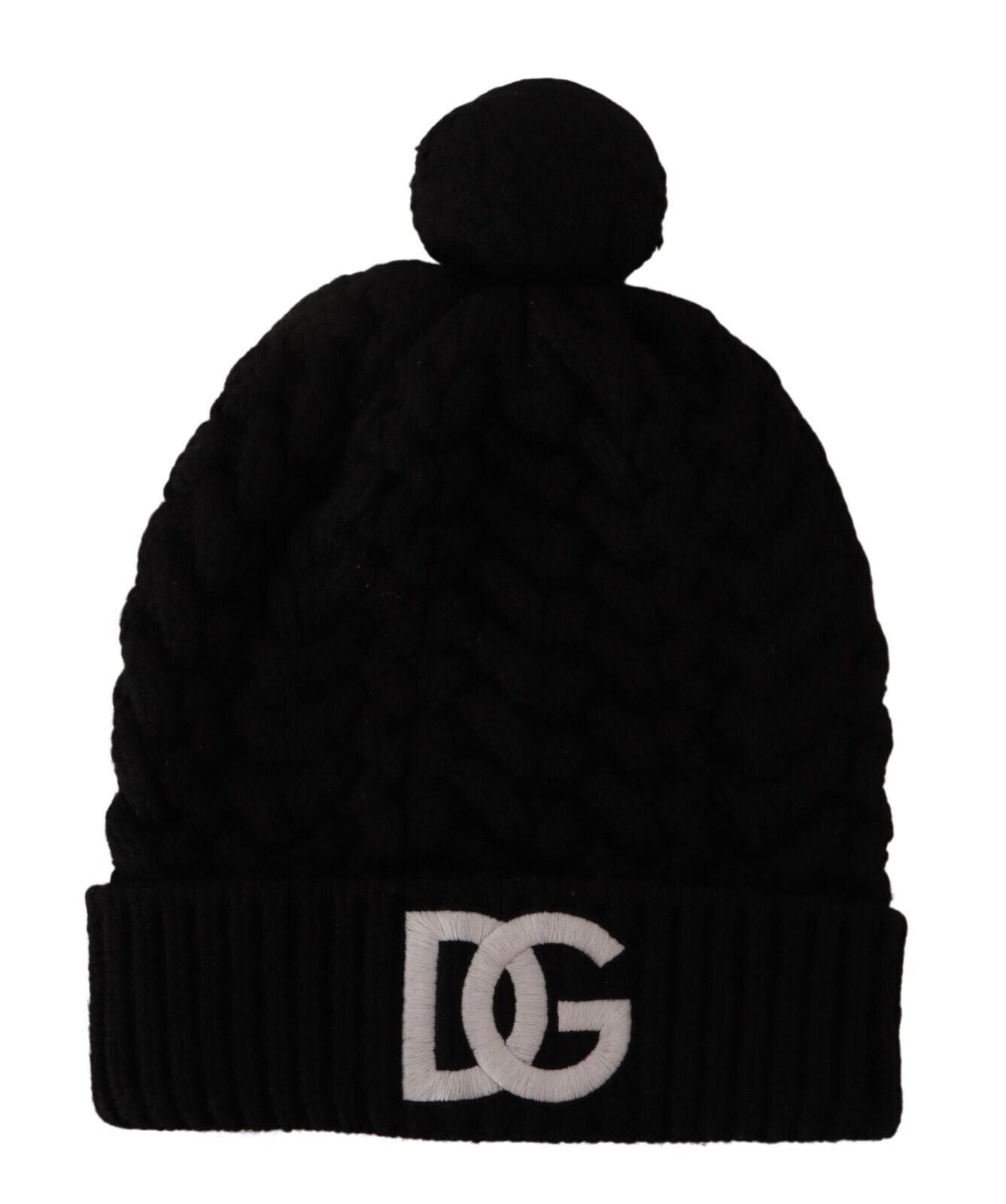 Elegant Black Cashmere Beanie with Logo Embroidery