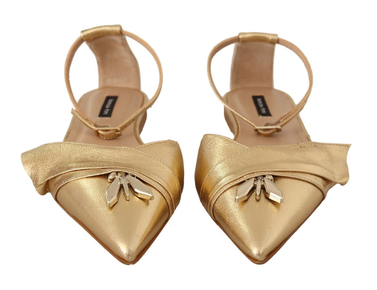 Elegant Gold Leather Flat Sandals Boots