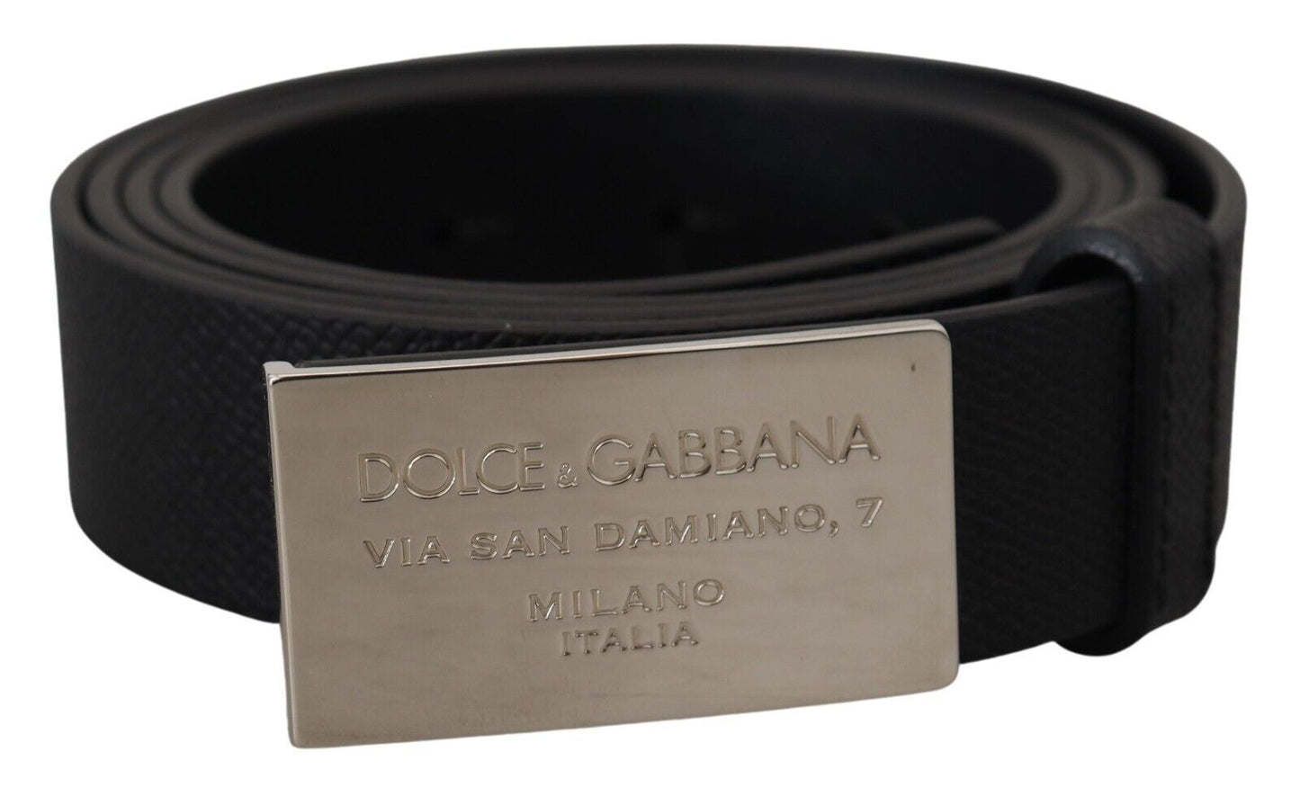 Elegant Black Leather Belt with Metal Buckle