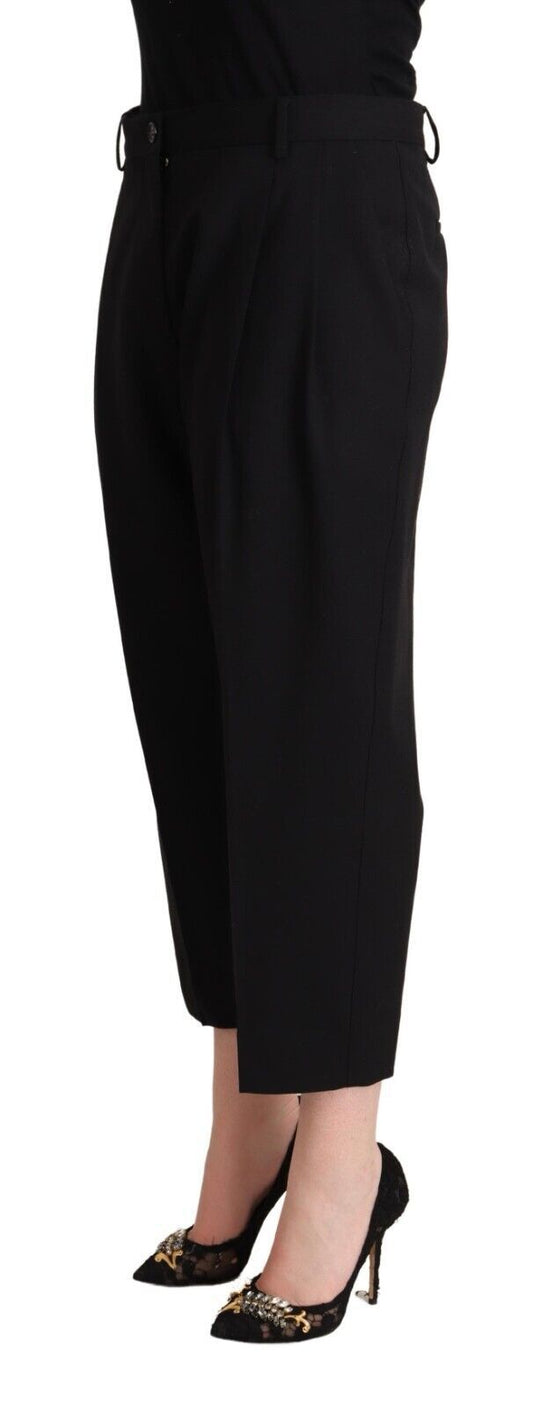 Black Mid Waist Trouser Straight Cropped Pants