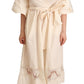 Off White Short Sleeves Maxi A-line Wrap Dress