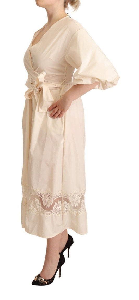 Off White Short Sleeves Maxi A-line Wrap Dress