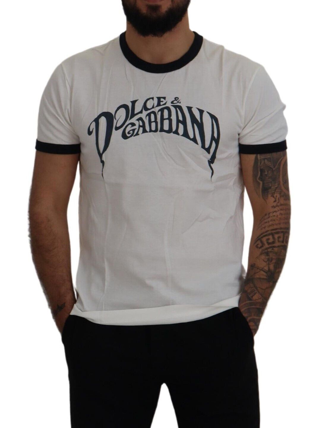 Elegant White Logo Print Crewneck Tee