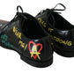 Exclusive Handpainted Black Leather Derby Shoes