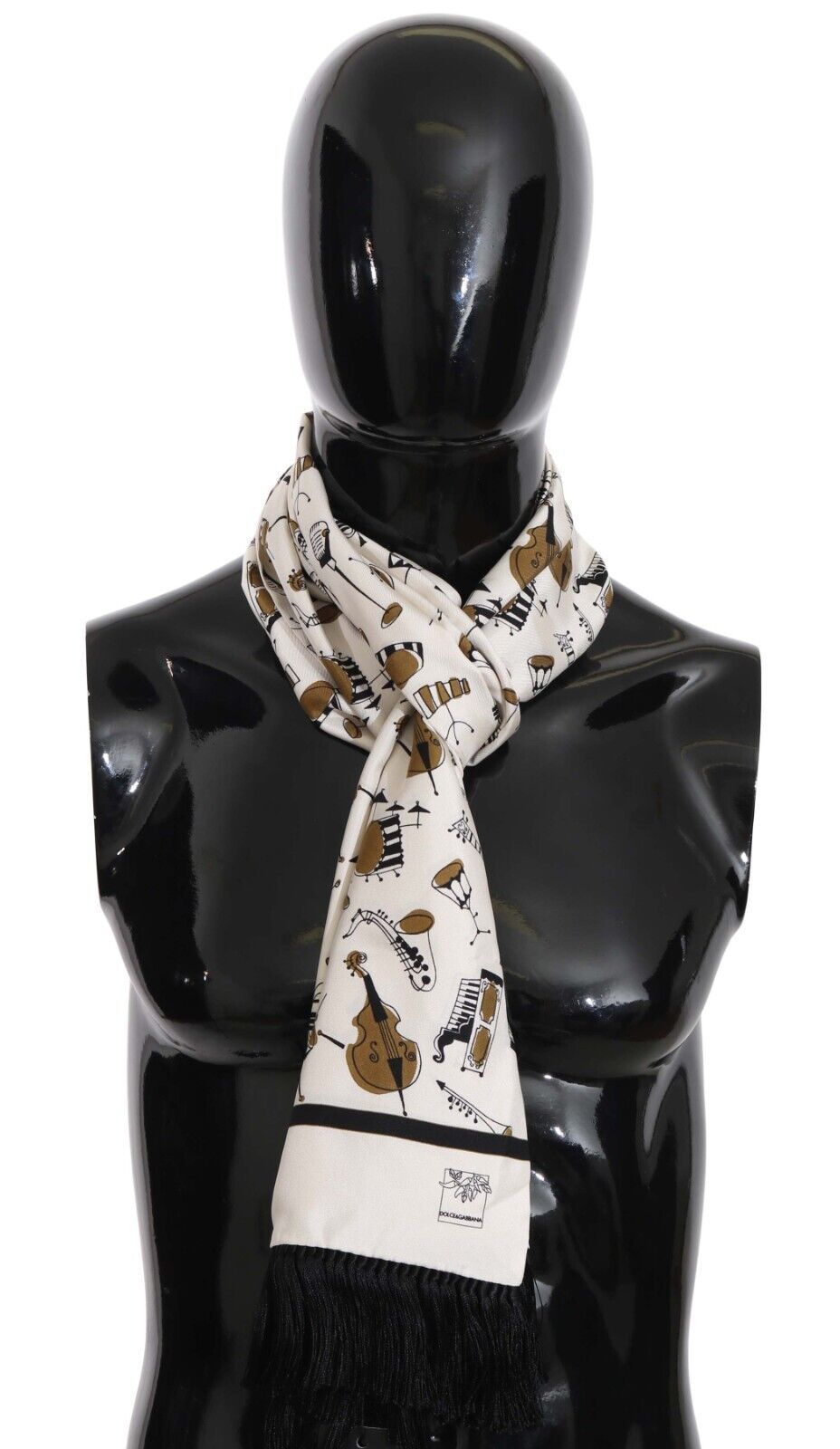 Silken Fringe Scarf with Instrument Print