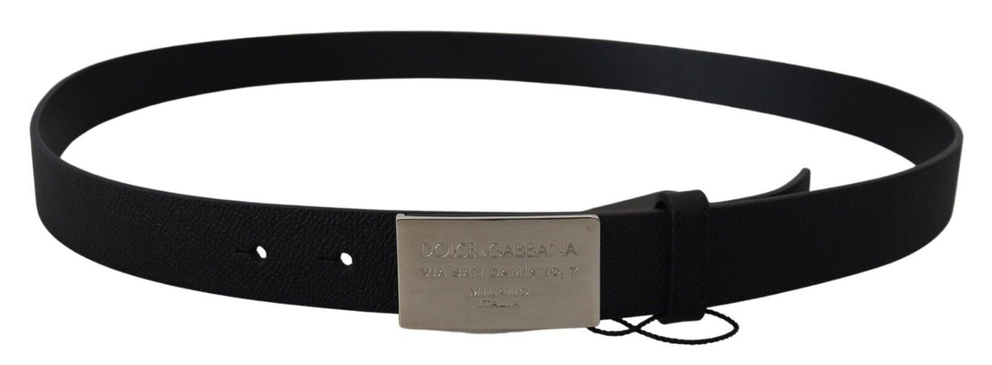 Elegant Black Leather Belt with Metal Buckle