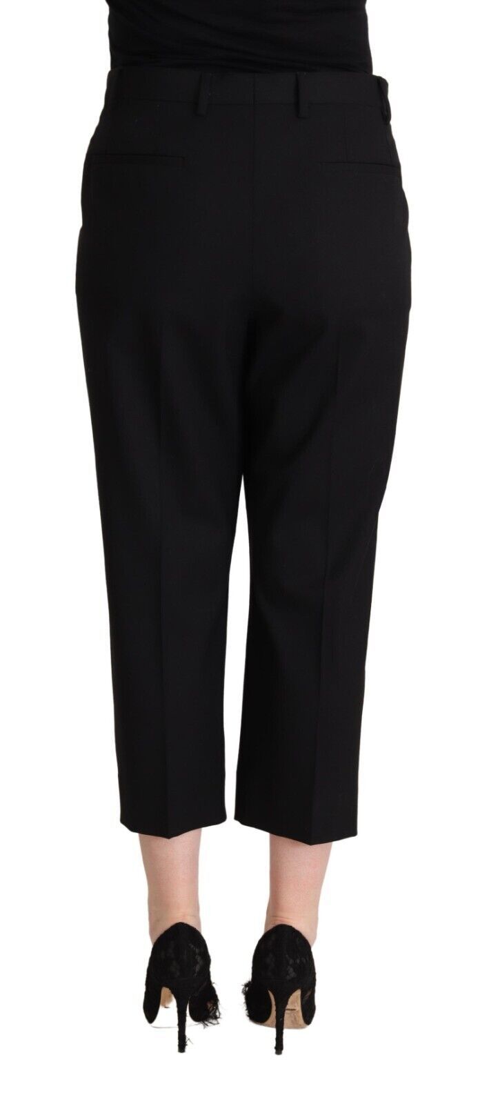 Black Mid Waist Trouser Straight Cropped Pants