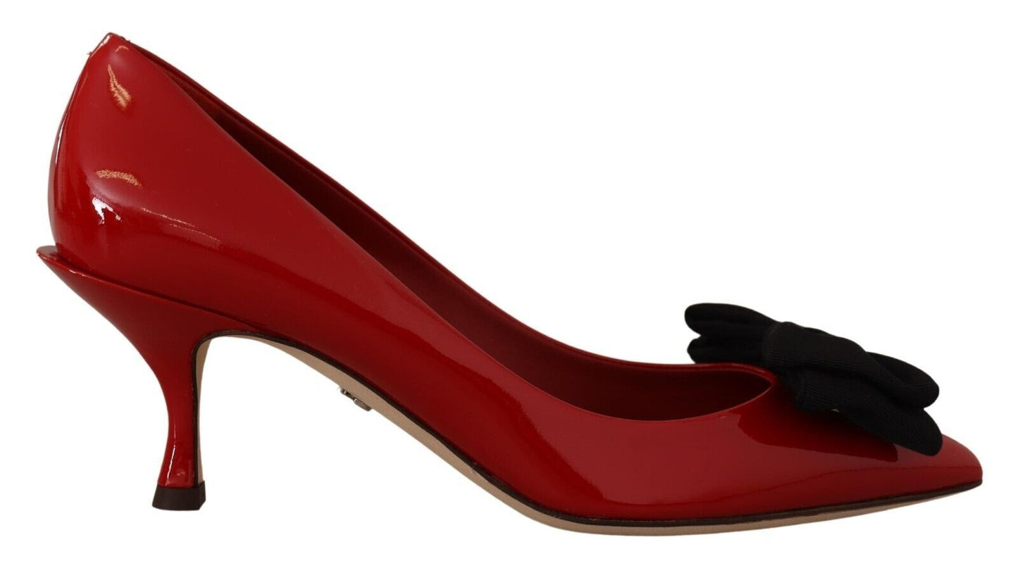 Elegant Patent Leather Heels with Chic Bow Accent