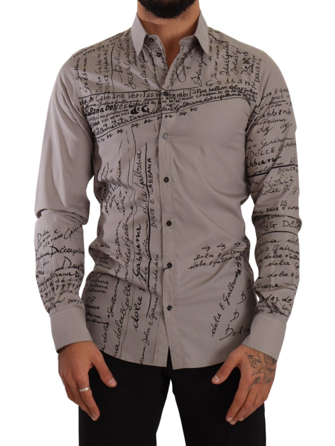 Elegant Gray Logo Print Cotton Shirt