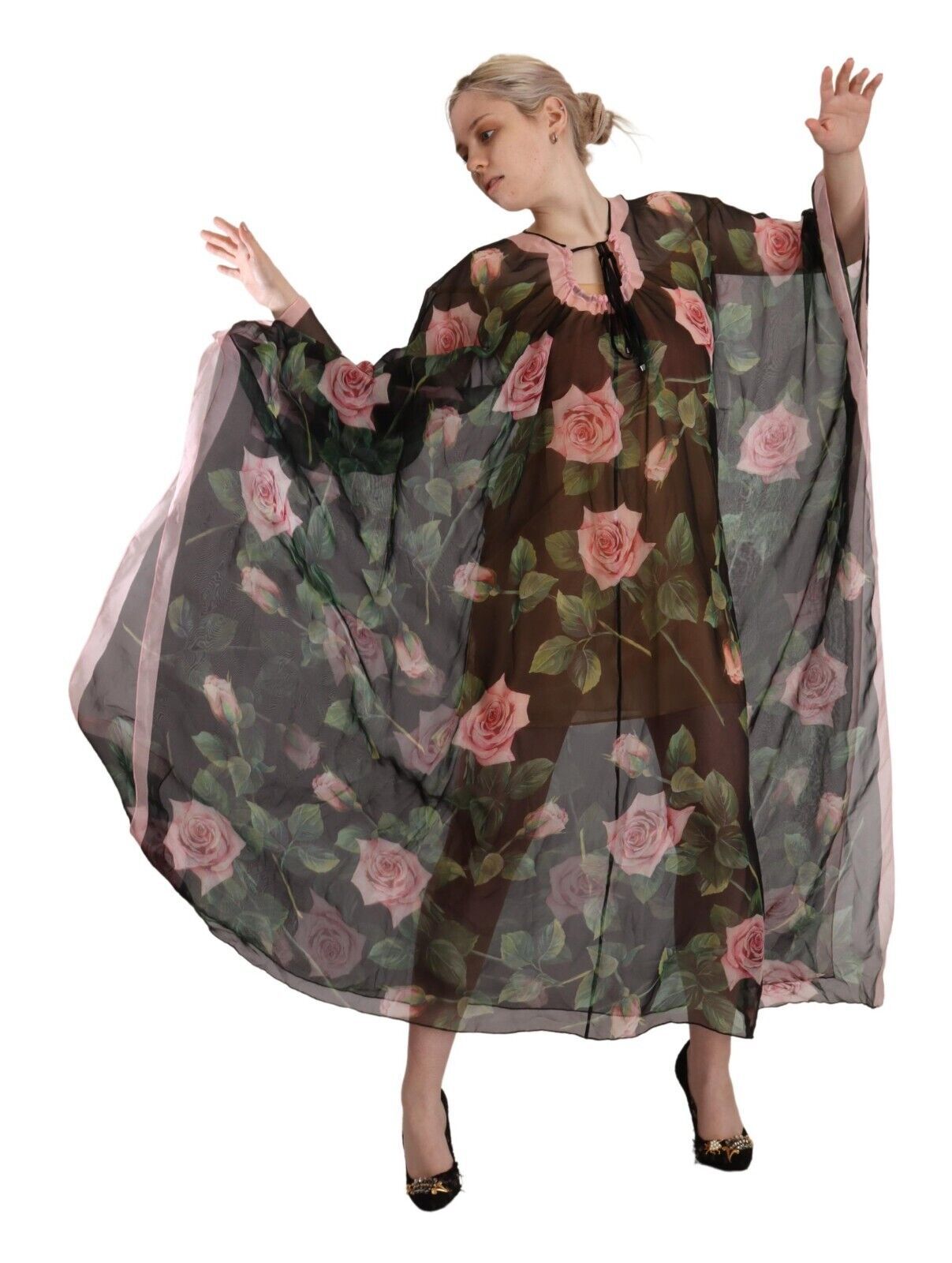 Elegant Floral Kaftan Silk Dress