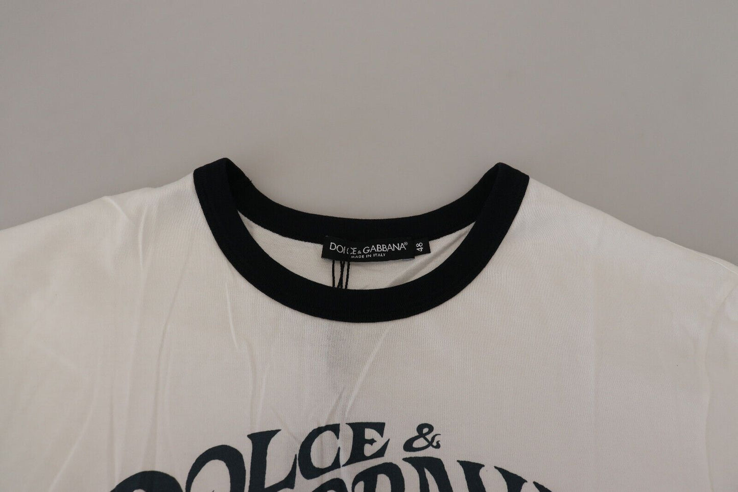 Elegant White Logo Print Crewneck Tee