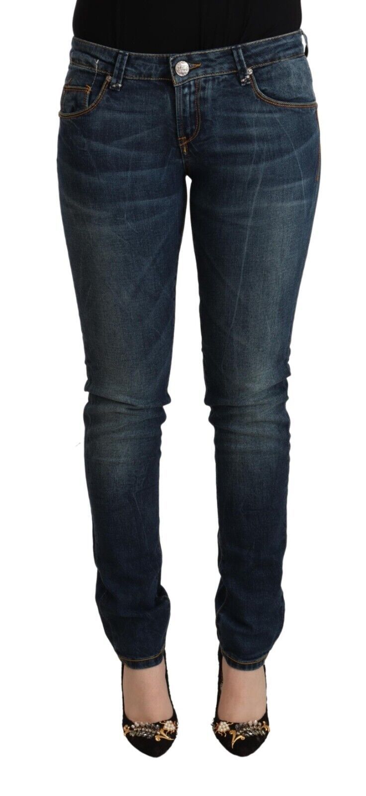 Blue Washed Cotton Slim Fit Denim Low Waist Jeans