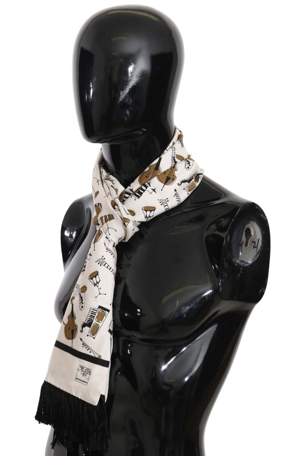 Silken Fringe Scarf with Instrument Print