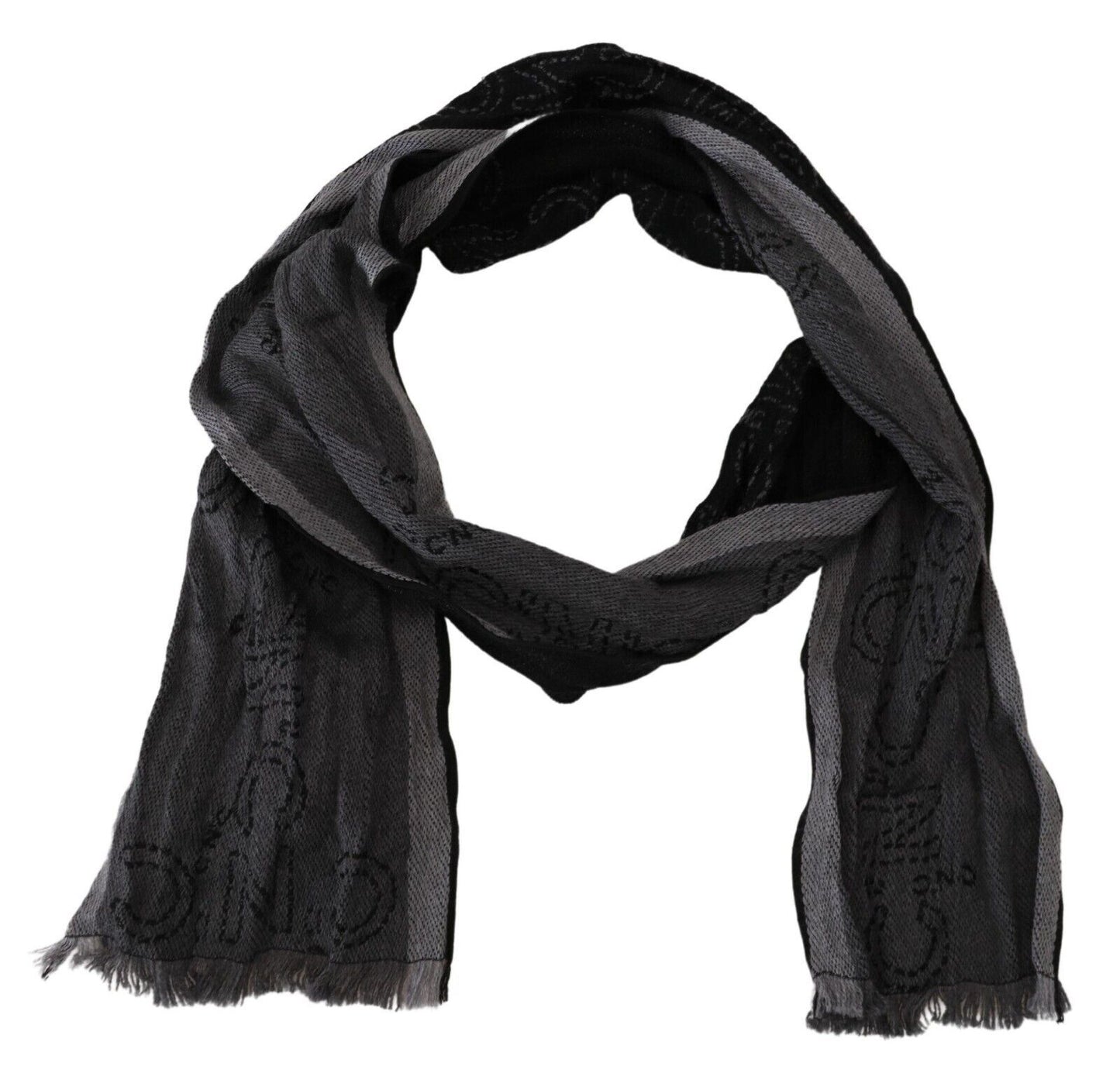 Black Grey Logo Print Men Neck Wrap Shawl Scarf