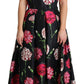 Elegant Black Silk Midi Floral Dress