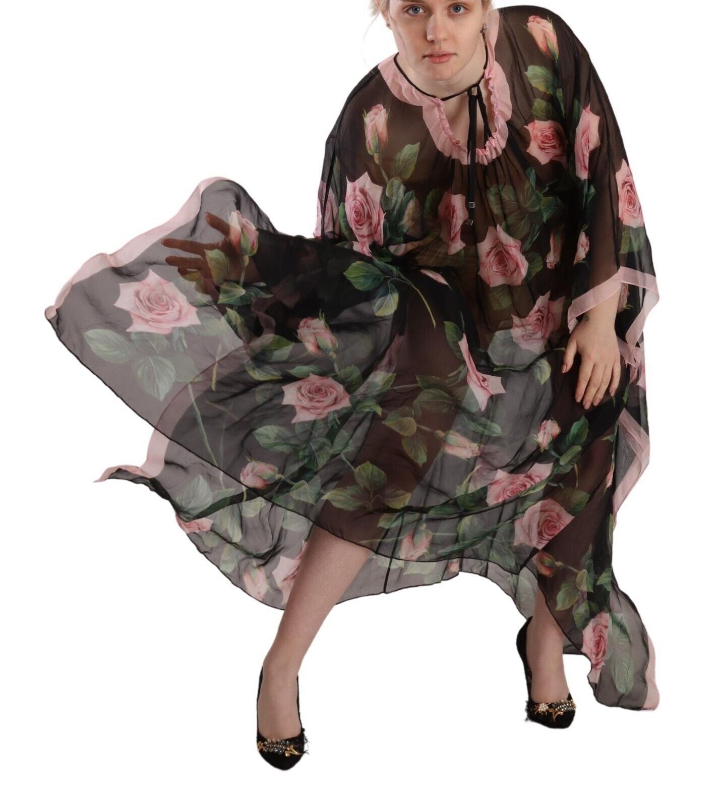 Elegant Floral Kaftan Silk Dress