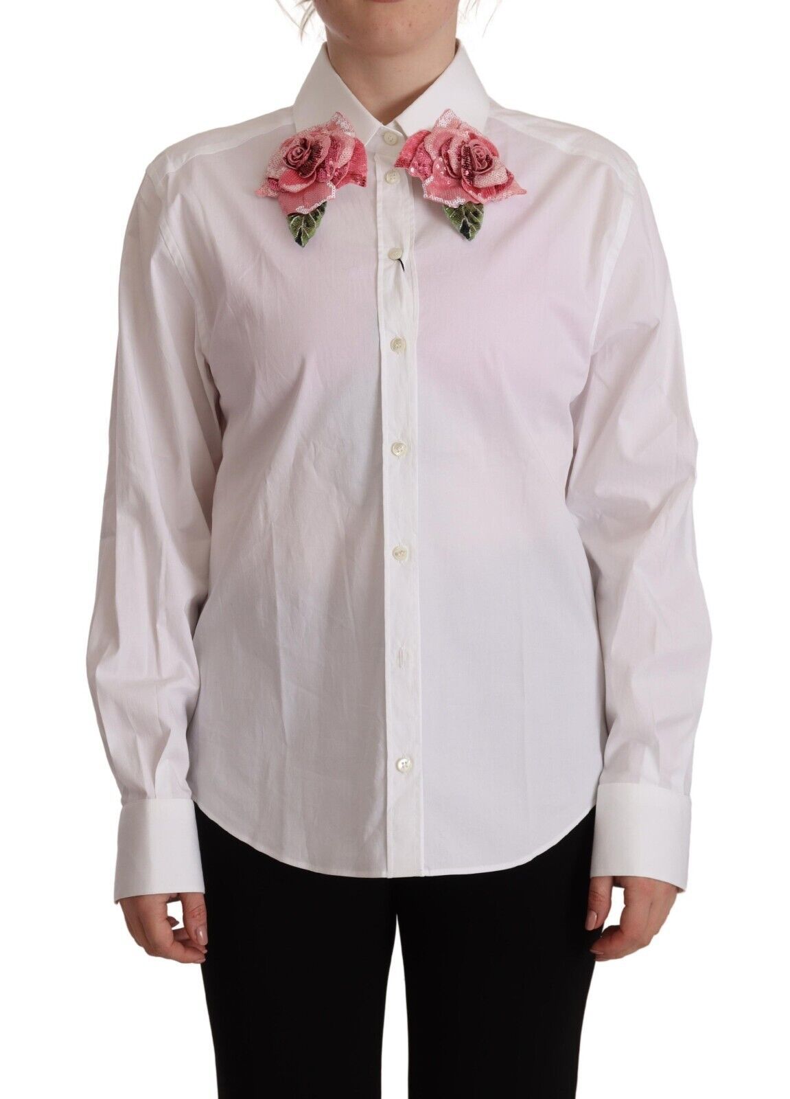 Elegant Floral Sequined Collared Shirt