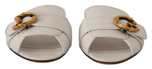 Elegant White Flat Sandals with DG Logo Embellishment