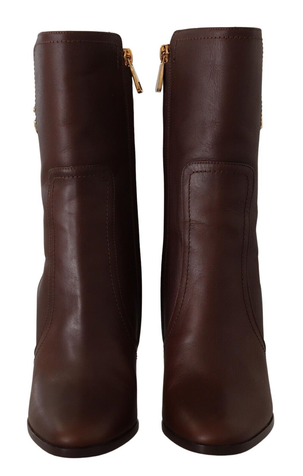 Toffee Leather Mid-Calf Boots with Side Zip