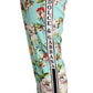 Green Floral Print Mid Waist Trouser Jogger Pants