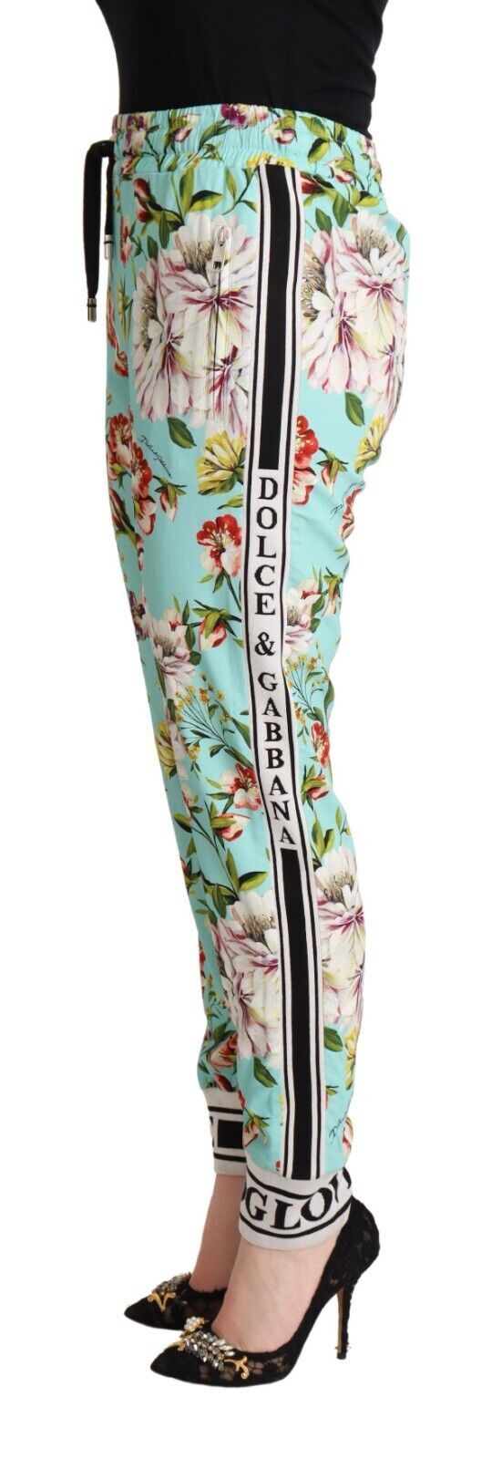 Green Floral Print Mid Waist Trouser Jogger Pants