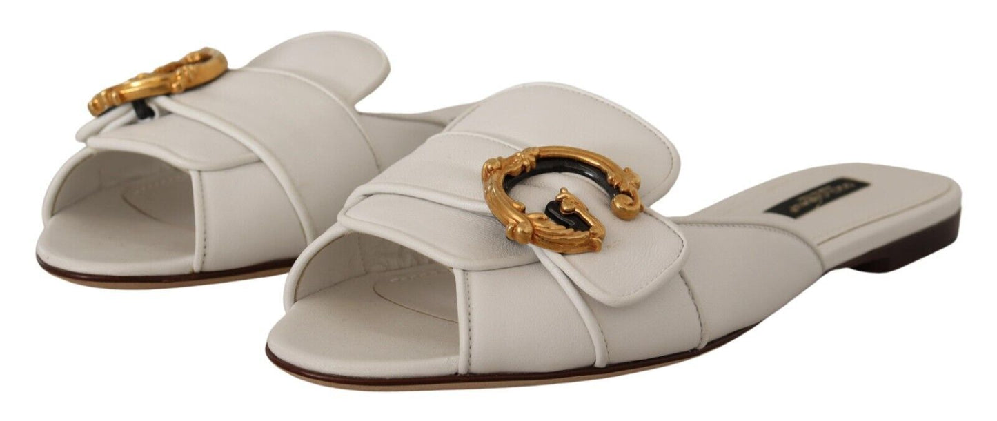 Elegant White Flat Sandals with DG Logo Embellishment