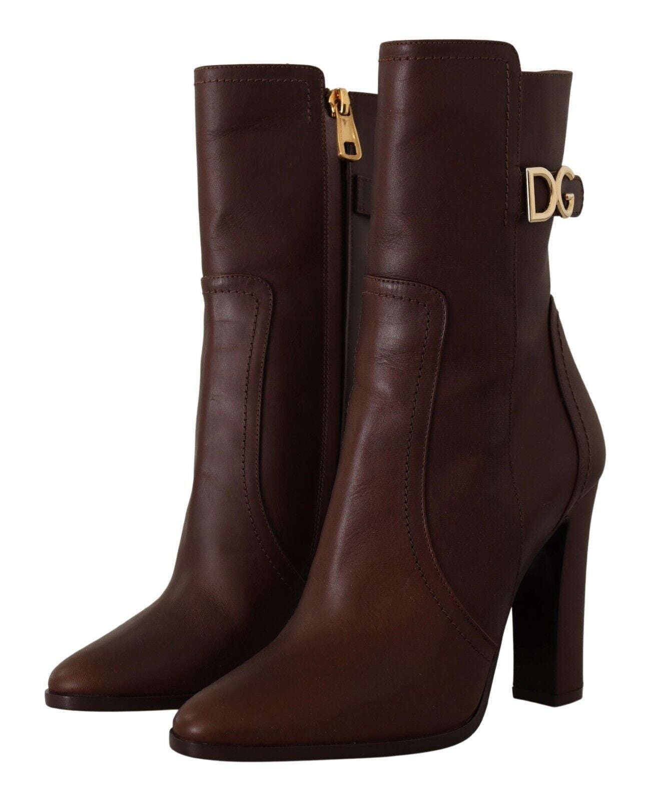 Toffee Leather Mid-Calf Boots with Side Zip