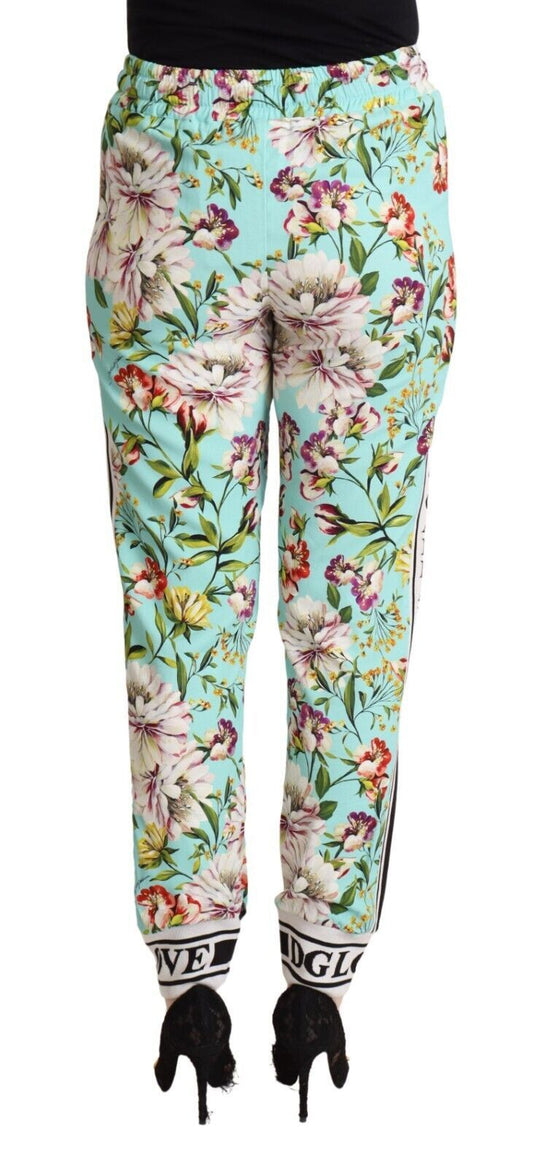 Green Floral Print Mid Waist Trouser Jogger Pants