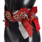 Crystal-Embellished Red Silk-Cotton Belt