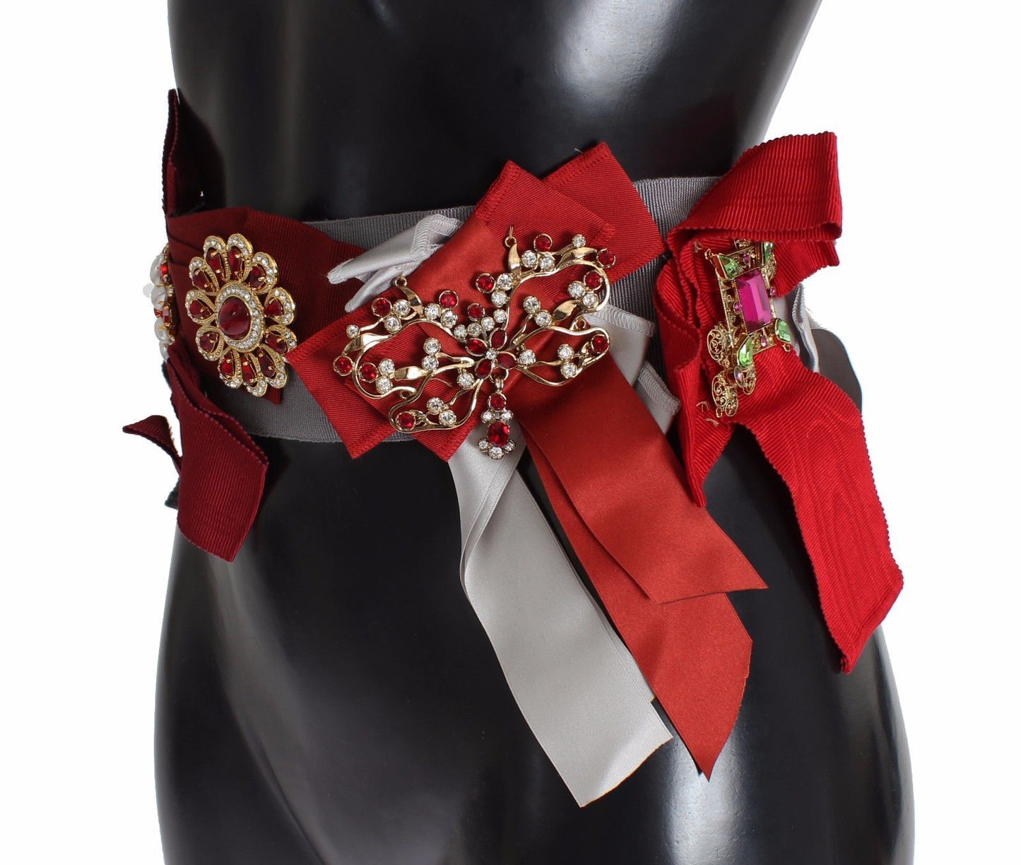 Crystal-Embellished Red Silk-Cotton Belt