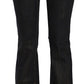 Black Washed Mid Waist Flared Denim Pants Cotton