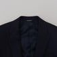Elegant Black Wool-Silk Slim Fit Suit