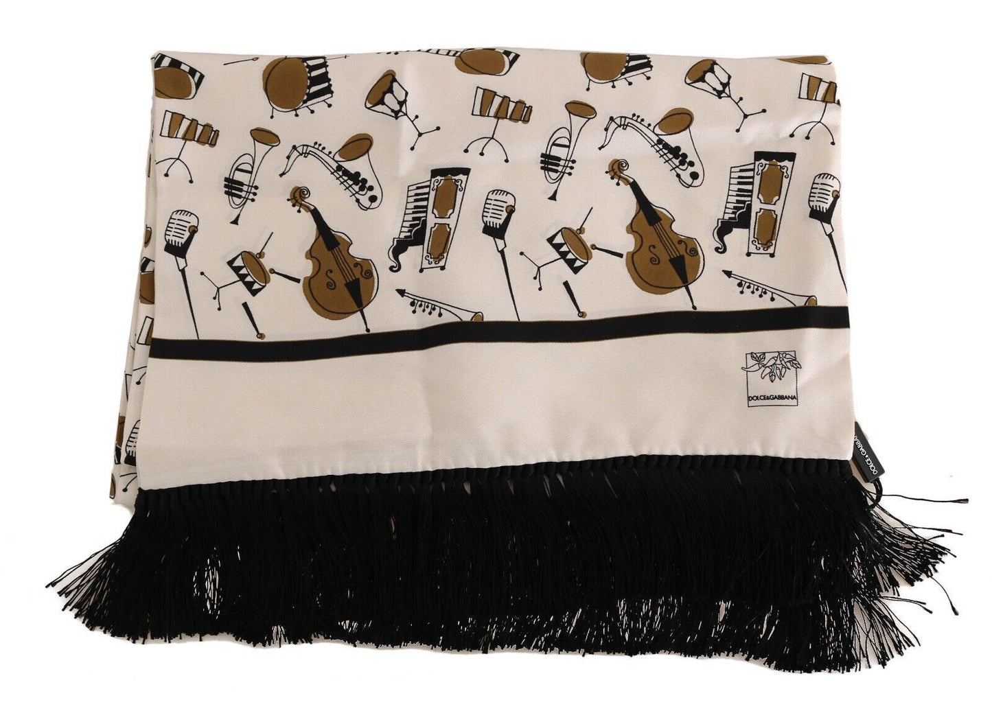 Silken Fringe Scarf with Instrument Print