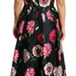Elegant Black Silk Midi Floral Dress