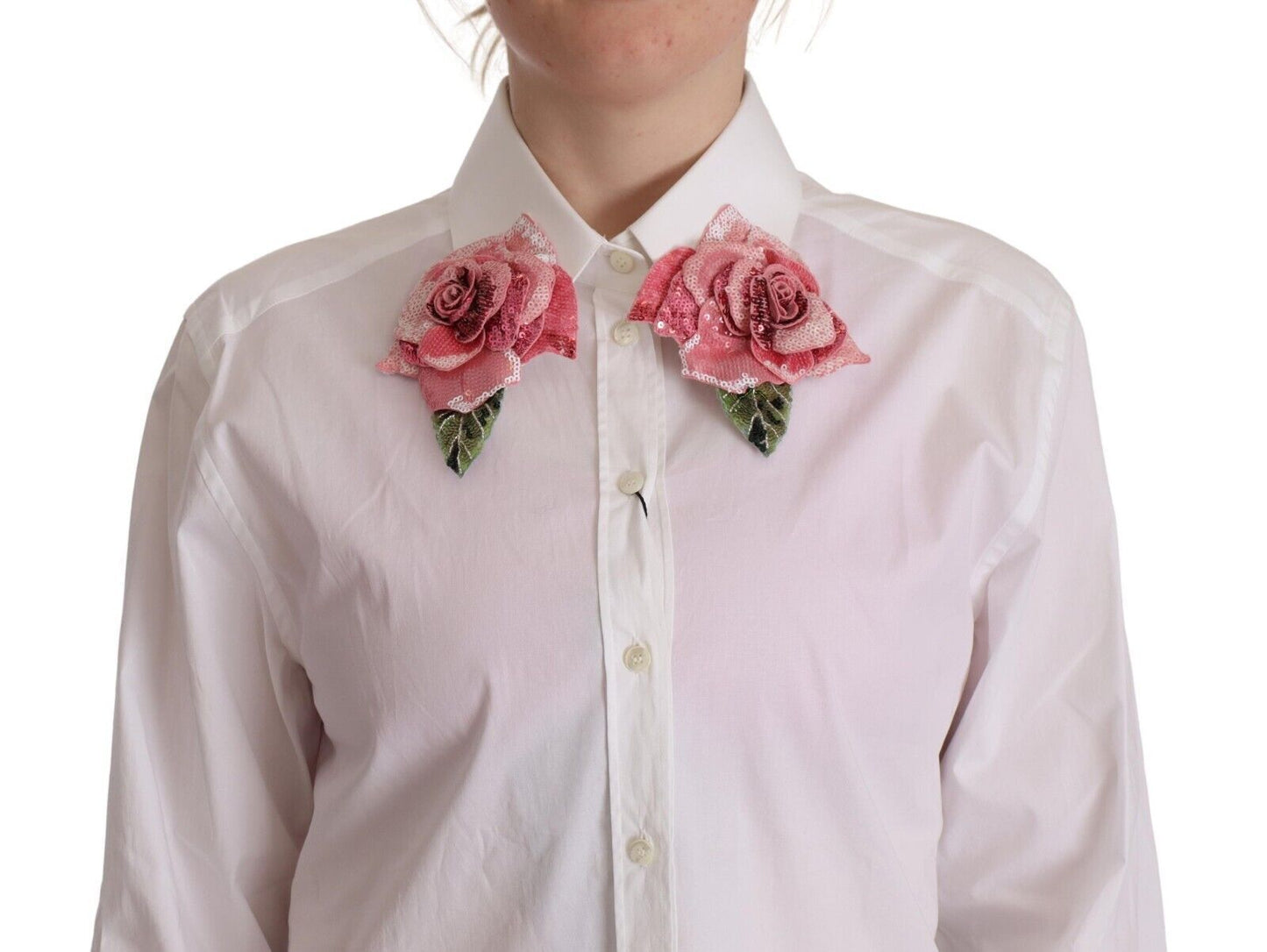 Elegant Floral Sequined Collared Shirt