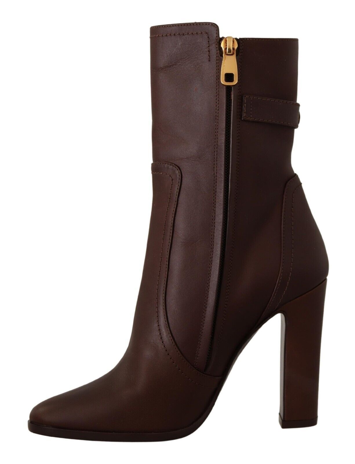 Toffee Leather Mid-Calf Boots with Side Zip