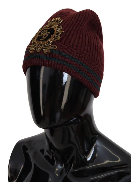 Maroon Virgin Wool Beanie Hat